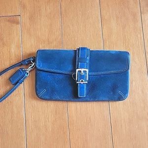 COACH Blue Suede Bucklet Wristlet Leather Interior